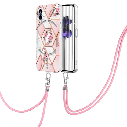 For Nothing Phone 1 Electroplating Splicing Marble Flower Pattern TPU Shockproof Case with Lanyard(Pink Flower) - Nothing Cases by buy2fix | Online Shopping UK | buy2fix