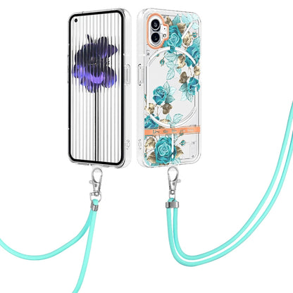 For Nothing Phone 1 Flowers Series TPU Phone Case with Lanyard(Blue Rose) by buy2fix