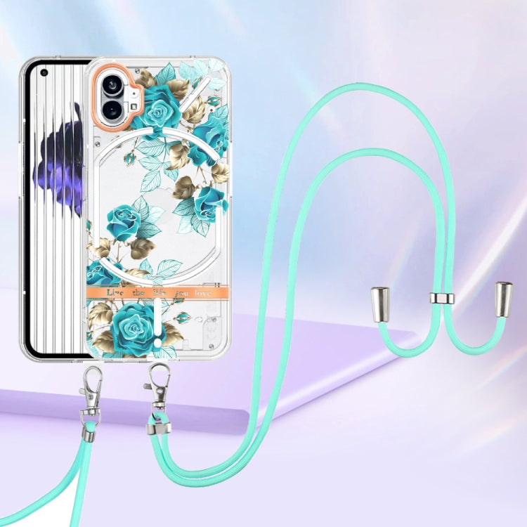 For Nothing Phone 1 Flowers Series TPU Phone Case with Lanyard(Blue Rose) by buy2fix