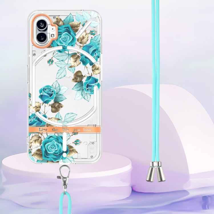 For Nothing Phone 1 Flowers Series TPU Phone Case with Lanyard(Blue Rose) by buy2fix