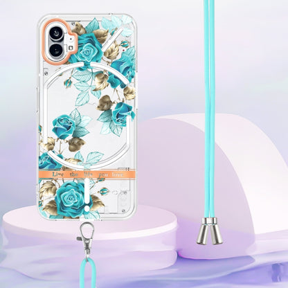 For Nothing Phone 1 Flowers Series TPU Phone Case with Lanyard(Blue Rose) by buy2fix
