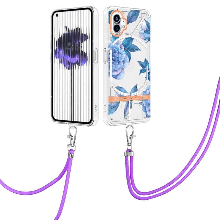 For Nothing Phone 1 Flowers Series TPU Phone Case with Lanyard(Blue Peony) by buy2fix
