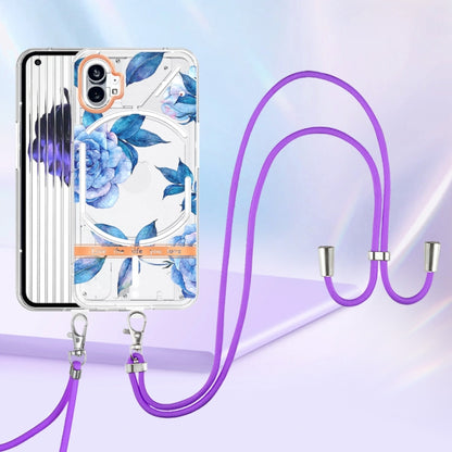 For Nothing Phone 1 Flowers Series TPU Phone Case with Lanyard(Blue Peony) by buy2fix