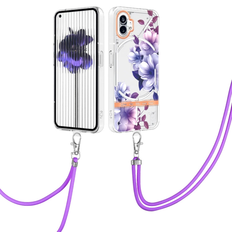 For Nothing Phone 1 Flowers Series TPU Phone Case with Lanyard(Purple Begonia) by buy2fix