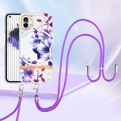 For Nothing Phone 1 Flowers Series TPU Phone Case with Lanyard(Purple Begonia) by buy2fix