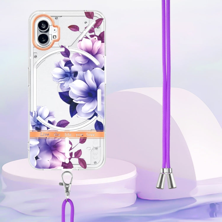 For Nothing Phone 1 Flowers Series TPU Phone Case with Lanyard(Purple Begonia) by buy2fix