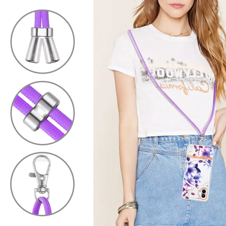 For Nothing Phone 1 Flowers Series TPU Phone Case with Lanyard(Purple Begonia) by buy2fix
