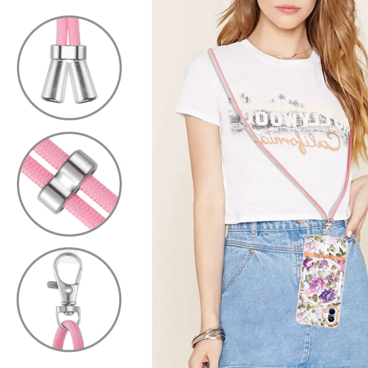 For Nothing Phone 1 Flowers Series TPU Phone Case with Lanyard(Purple Peony) by buy2fix