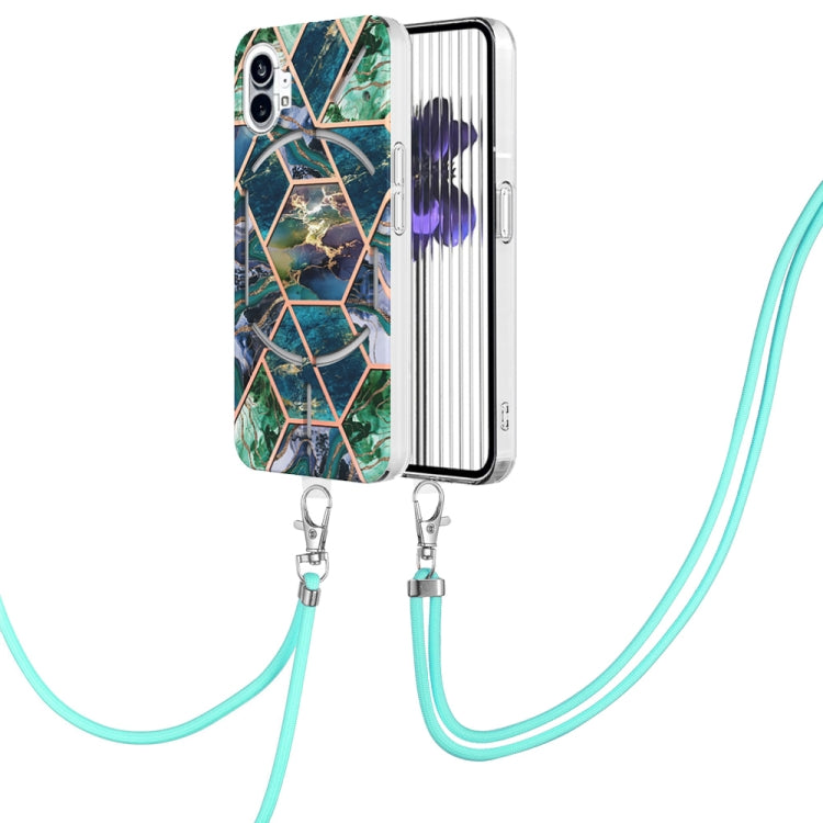 For Nothing Phone 1 Electroplating Splicing Marble TPU Phone Case with Lanyard(Blue Green) by buy2fix