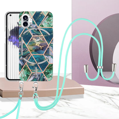 For Nothing Phone 1 Electroplating Splicing Marble TPU Phone Case with Lanyard(Blue Green) by buy2fix