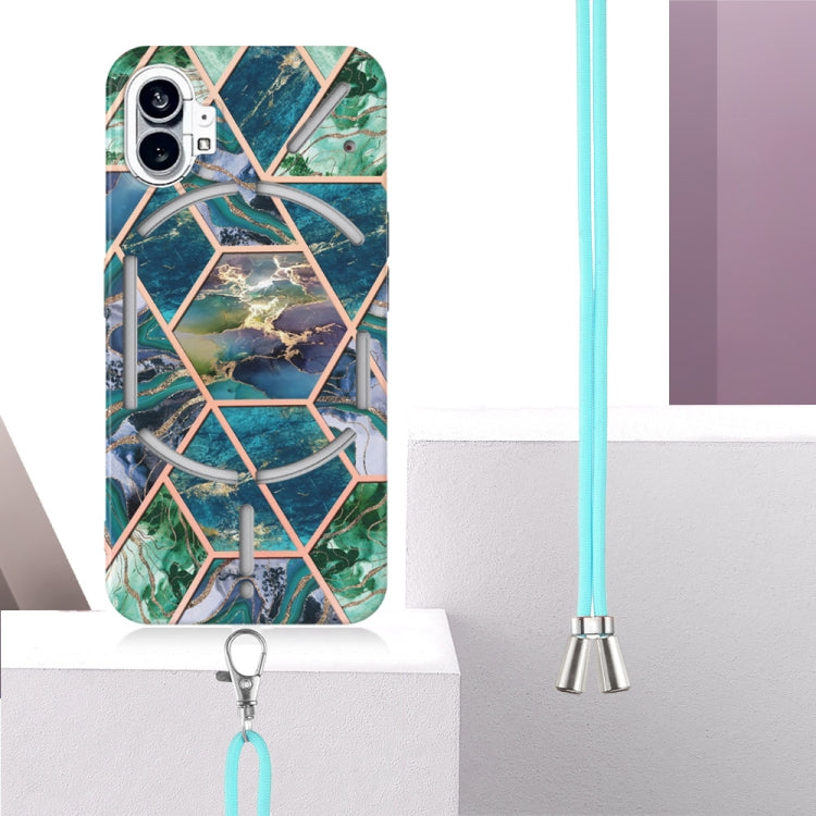 For Nothing Phone 1 Electroplating Splicing Marble TPU Phone Case with Lanyard(Blue Green) by buy2fix