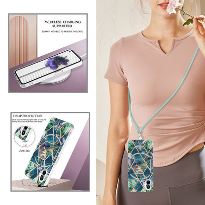 For Nothing Phone 1 Electroplating Splicing Marble TPU Phone Case with Lanyard(Blue Green) by buy2fix