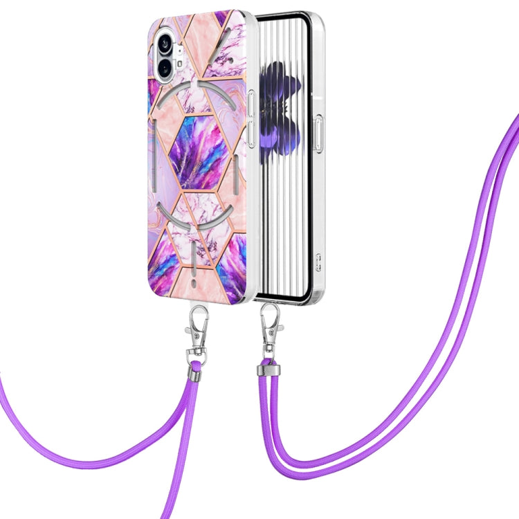For Nothing Phone 1 Electroplating Splicing Marble TPU Phone Case with Lanyard(Light Purple) by buy2fix