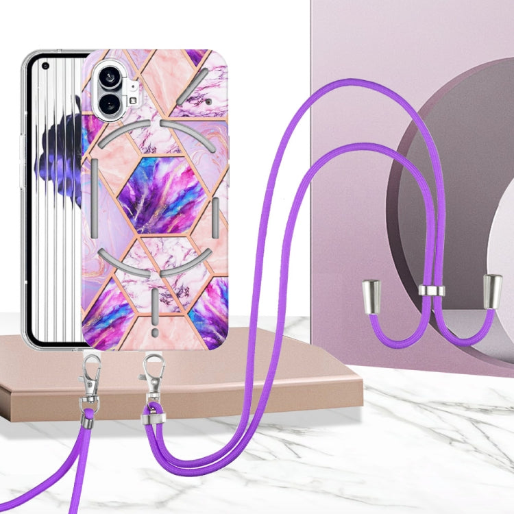 For Nothing Phone 1 Electroplating Splicing Marble TPU Phone Case with Lanyard(Light Purple) by buy2fix