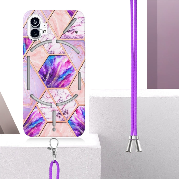 For Nothing Phone 1 Electroplating Splicing Marble TPU Phone Case with Lanyard(Light Purple) by buy2fix
