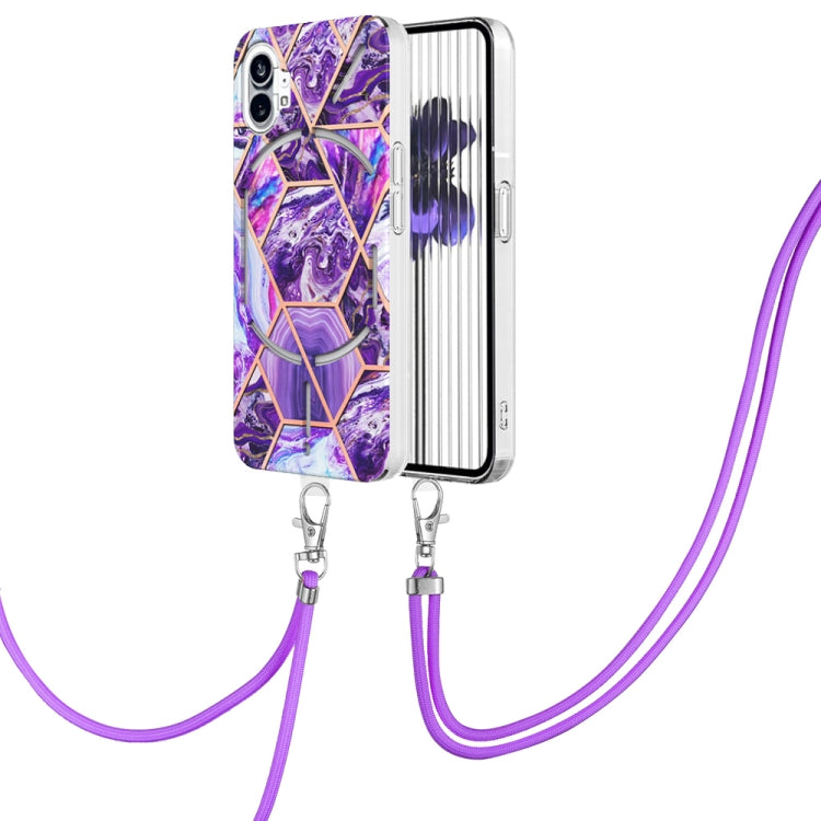 For Nothing Phone 1 Electroplating Splicing Marble TPU Phone Case with Lanyard(Dark Purple) by buy2fix