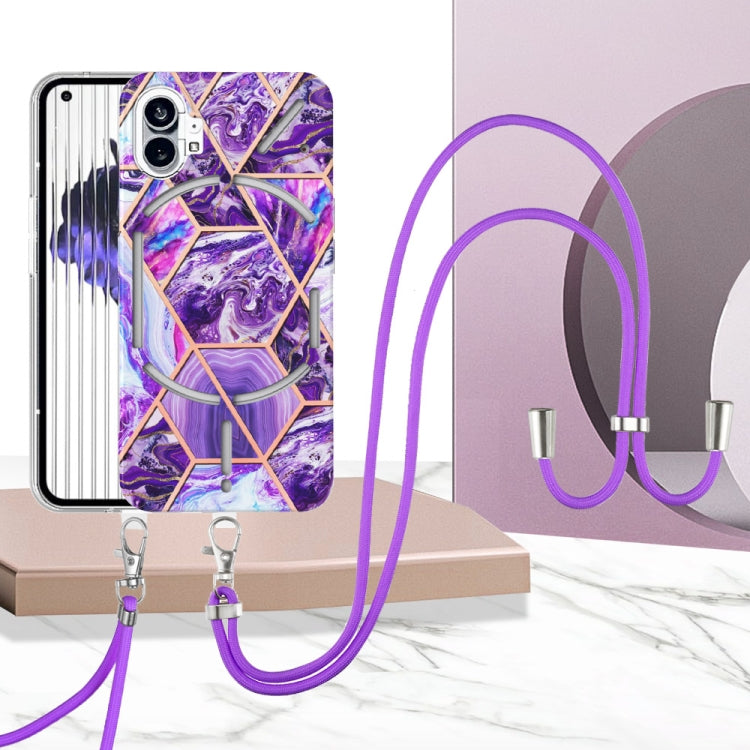 For Nothing Phone 1 Electroplating Splicing Marble TPU Phone Case with Lanyard(Dark Purple) by buy2fix