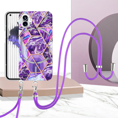 For Nothing Phone 1 Electroplating Splicing Marble TPU Phone Case with Lanyard(Dark Purple) by buy2fix