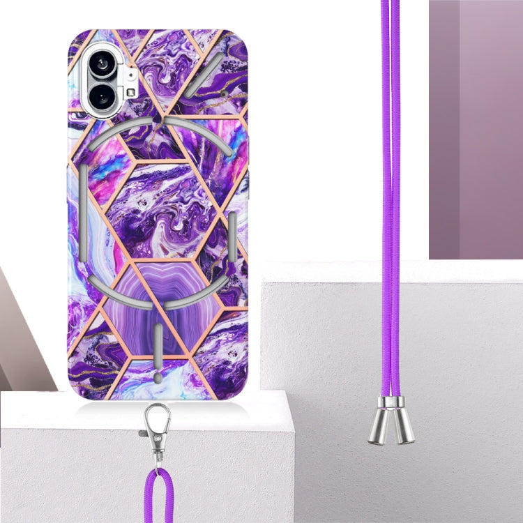 For Nothing Phone 1 Electroplating Splicing Marble TPU Phone Case with Lanyard(Dark Purple) by buy2fix
