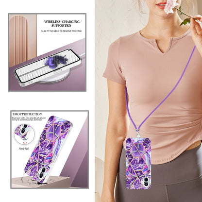 For Nothing Phone 1 Electroplating Splicing Marble TPU Phone Case with Lanyard(Dark Purple) by buy2fix