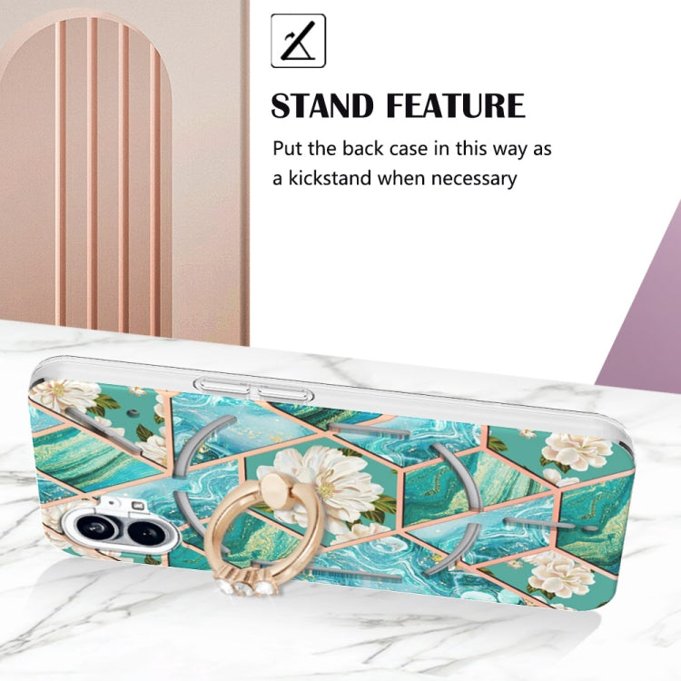 For Nothing Phone 1 Electroplating Splicing Marble Flower Pattern TPU Shockproof Case(Blue Flower) - Nothing Cases by buy2fix | Online Shopping UK | buy2fix