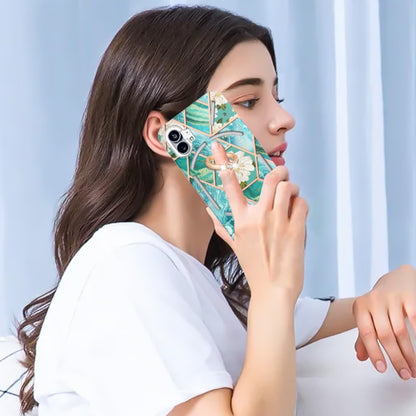 For Nothing Phone 1 Electroplating Splicing Marble Flower Pattern TPU Shockproof Case(Blue Flower) - Nothing Cases by buy2fix | Online Shopping UK | buy2fix