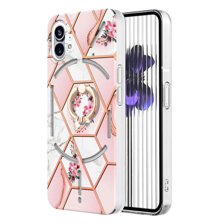 For Nothing Phone 1 Electroplating Splicing Marble Flower Pattern TPU Shockproof Case(Pink Flower) - Nothing Cases by buy2fix | Online Shopping UK | buy2fix