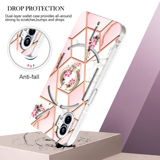 For Nothing Phone 1 Electroplating Splicing Marble Flower Pattern TPU Shockproof Case(Pink Flower) - Nothing Cases by buy2fix | Online Shopping UK | buy2fix