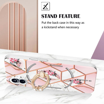 For Nothing Phone 1 Electroplating Splicing Marble Flower Pattern TPU Shockproof Case(Pink Flower) - Nothing Cases by buy2fix | Online Shopping UK | buy2fix
