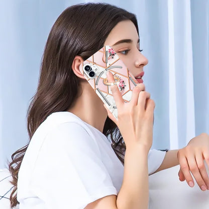 For Nothing Phone 1 Electroplating Splicing Marble Flower Pattern TPU Shockproof Case(Pink Flower) - Nothing Cases by buy2fix | Online Shopping UK | buy2fix