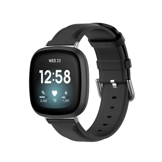 For Fitbit Versa 4 / Sense 2 Genuine Leather Watch Band(Black) - Watch Bands by buy2fix | Online Shopping UK | buy2fix
