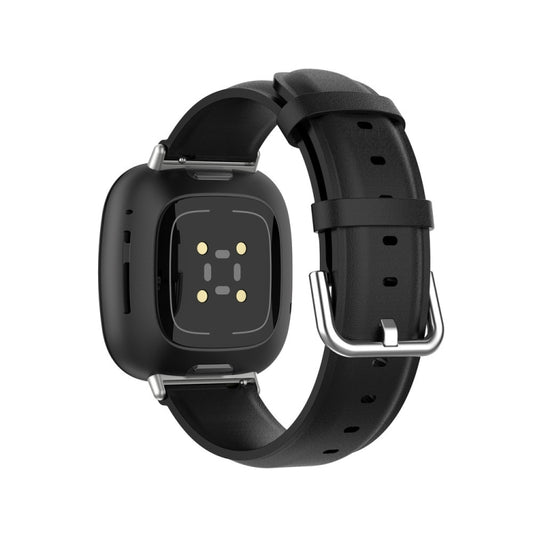 For Fitbit Versa 4 / Sense 2 Genuine Leather Watch Band(Black) - Watch Bands by buy2fix | Online Shopping UK | buy2fix