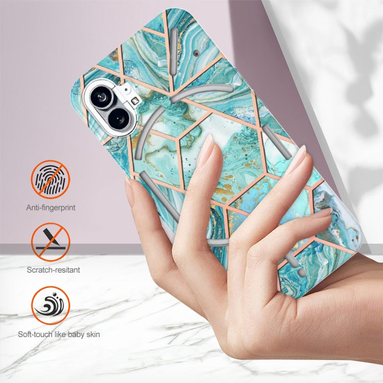 For Nothing Phone 1 Electroplating Splicing Marble TPU Phone Case(Blue) by buy2fix