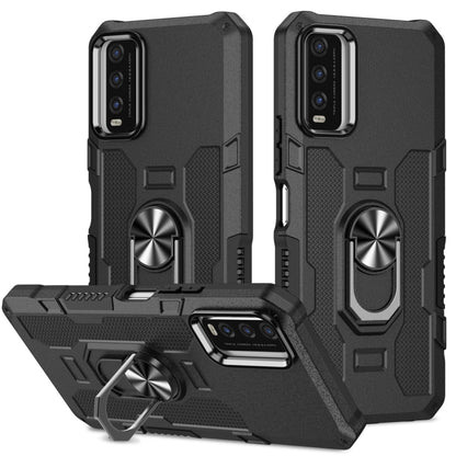 For vivo Y20 Ring Holder Armor Hybrid Phone Case(Black) - vivo Cases by buy2fix | Online Shopping UK | buy2fix