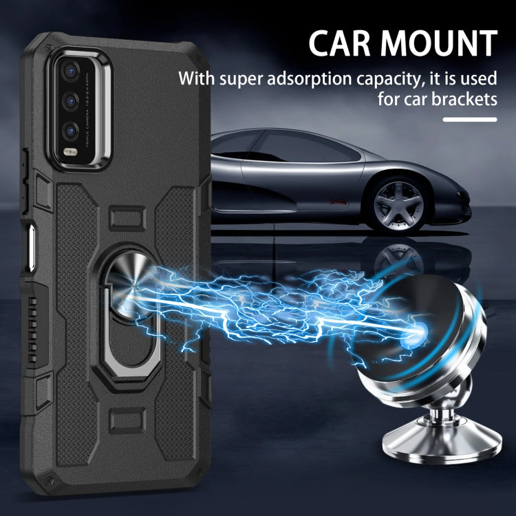 For vivo Y20 Ring Holder Armor Hybrid Phone Case(Black) - vivo Cases by buy2fix | Online Shopping UK | buy2fix