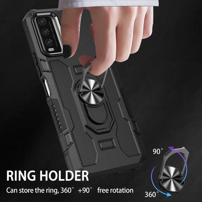 For vivo Y20 Ring Holder Armor Hybrid Phone Case(Black) - vivo Cases by buy2fix | Online Shopping UK | buy2fix