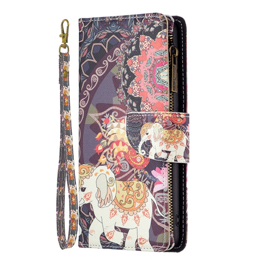 For Samsung Galaxy A14 5G Colored Drawing Pattern Zipper Leather Phone Case(Flower Elephants) by buy2fix