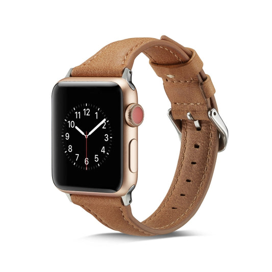 For Apple Watch 5/4 44mm & 3/2/1 42mm Thin Leather Watch Band(Brown) - Watch Bands by buy2fix | Online Shopping UK | buy2fix