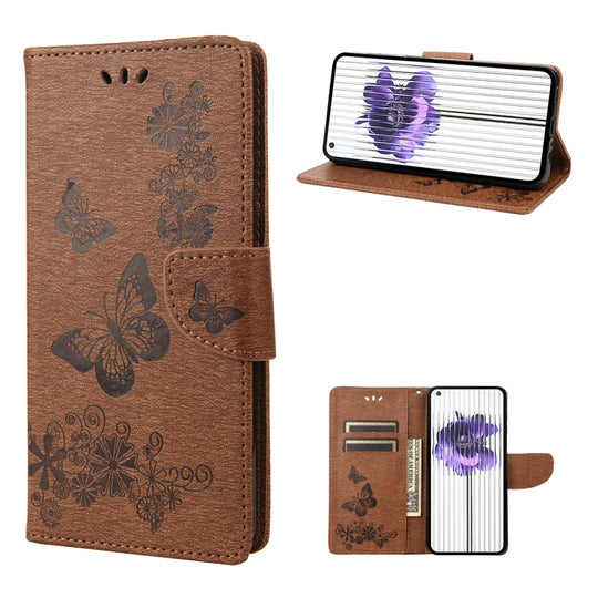 For Nothing Phone 1 Butterfly Embossed Horizontal Flip Leather Phone Case(Brown)