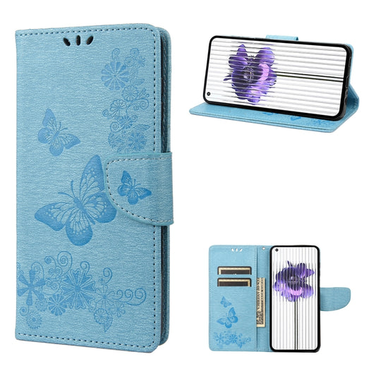 For Nothing Phone 1 Butterfly Embossed Horizontal Flip Leather Phone Case(Blue) - Nothing Cases by buy2fix | Online Shopping UK | buy2fix