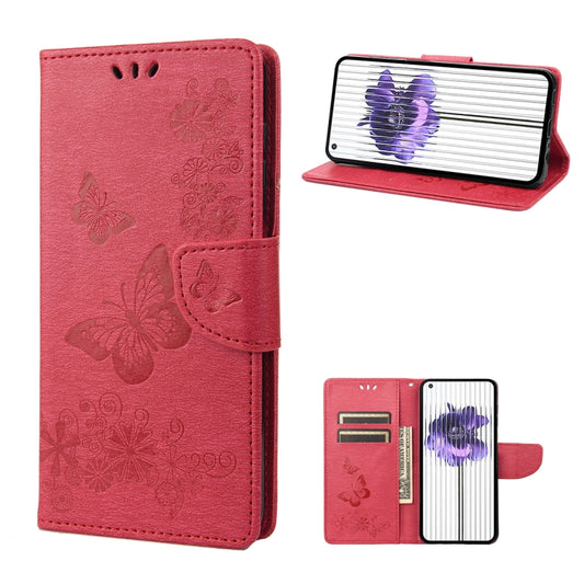 For Nothing Phone 1 Butterfly Embossed Horizontal Flip Leather Phone Case(Red) - Nothing Cases by buy2fix | Online Shopping UK | buy2fix
