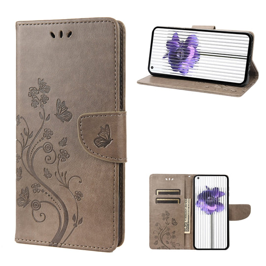 For Nothing Phone 1 Butterfly Flower Pattern Flip Leather Phone Case(Grey)