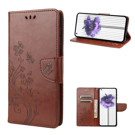 For Nothing Phone 1 Butterfly Flower Pattern Flip Leather Phone Case(Brown) - Nothing Cases by buy2fix | Online Shopping UK | buy2fix