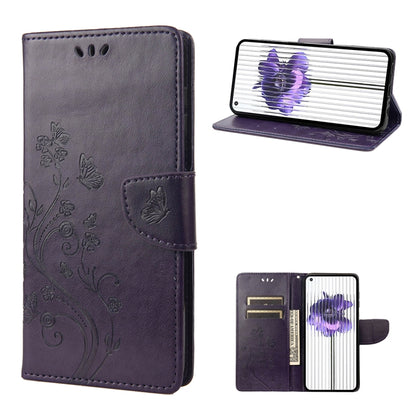 For Nothing Phone 1 Butterfly Flower Pattern Flip Leather Phone Case(Dark Purple) - Nothing Cases by buy2fix | Online Shopping UK | buy2fix