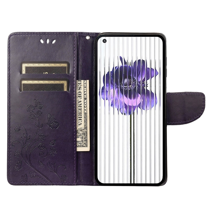 For Nothing Phone 1 Butterfly Flower Pattern Flip Leather Phone Case(Dark Purple) - Nothing Cases by buy2fix | Online Shopping UK | buy2fix