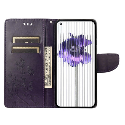 For Nothing Phone 1 Butterfly Flower Pattern Flip Leather Phone Case(Dark Purple) - Nothing Cases by buy2fix | Online Shopping UK | buy2fix