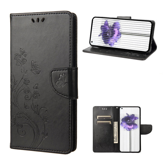 For Nothing Phone 1 Butterfly Flower Pattern Flip Leather Phone Case(Black)