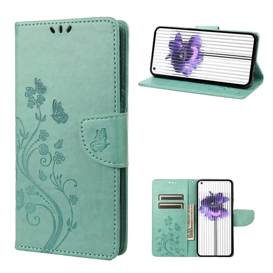 For Nothing Phone 1 Butterfly Flower Pattern Flip Leather Phone Case(Green) - Nothing Cases by buy2fix | Online Shopping UK | buy2fix