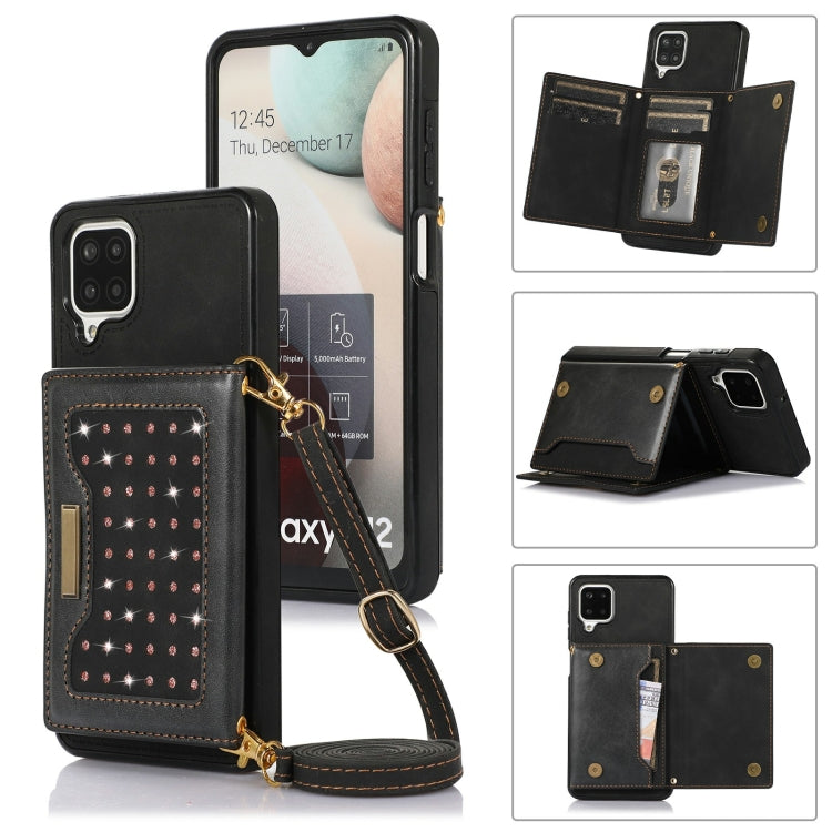 For Samsung Galaxy A12 Three-fold RFID Leather Phone Case with Lanyard(Black) by buy2fix