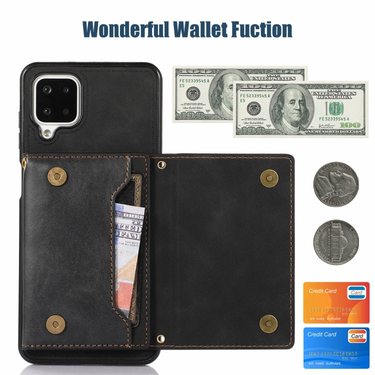 For Samsung Galaxy A12 Three-fold RFID Leather Phone Case with Lanyard(Black) by buy2fix